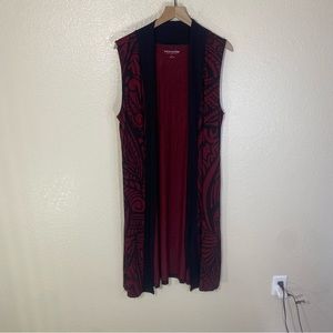 Soft Surroundings Kimono Duster Womens XL Sleeveless Open Front Red Black Long
